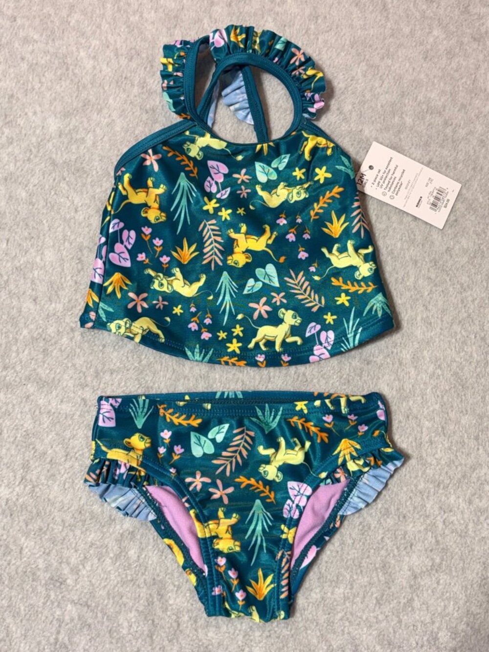 Disney Swimsuit Girls 12M Lion King Tankini Bikini 2 Piece Set Ruffles Nala UPF5